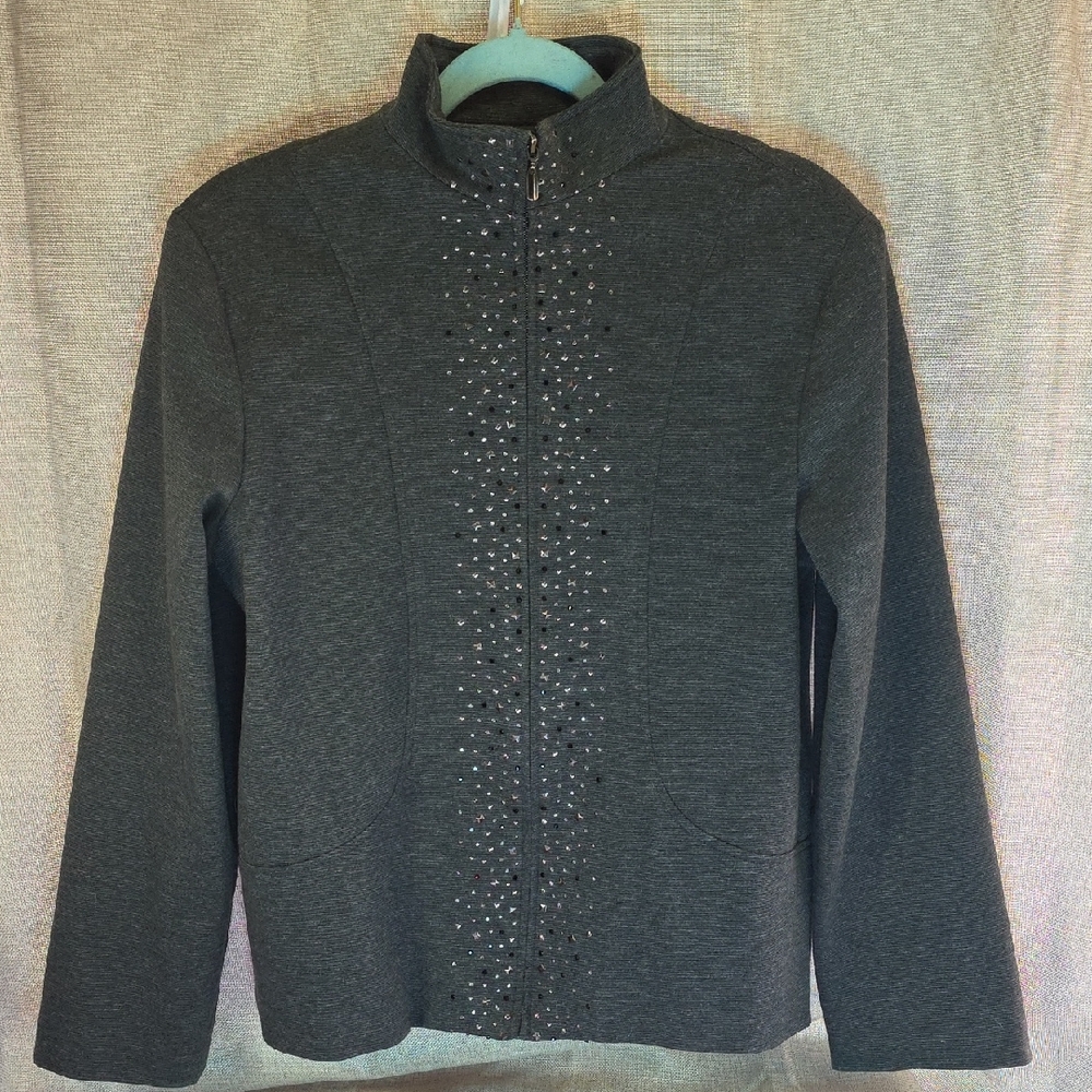 Alfred Dunner Charcoal and Teal Jacket Women's Sz 8 H5 CL2025308